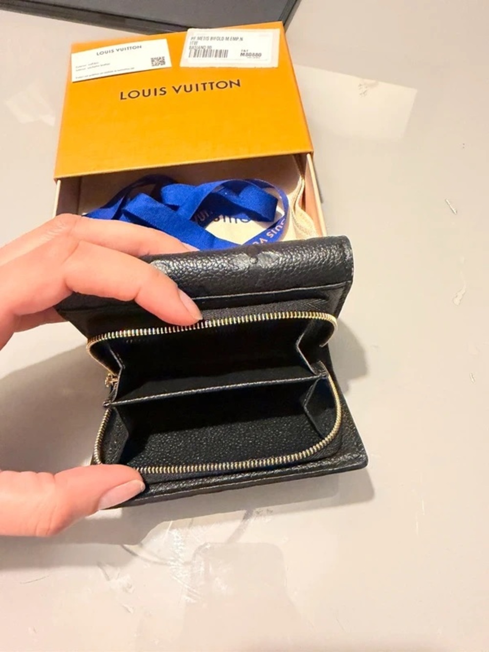 Louis Vuitton Black Embossed Monogram Leather Wallet with Gold Hardware - Picture 11 of 13